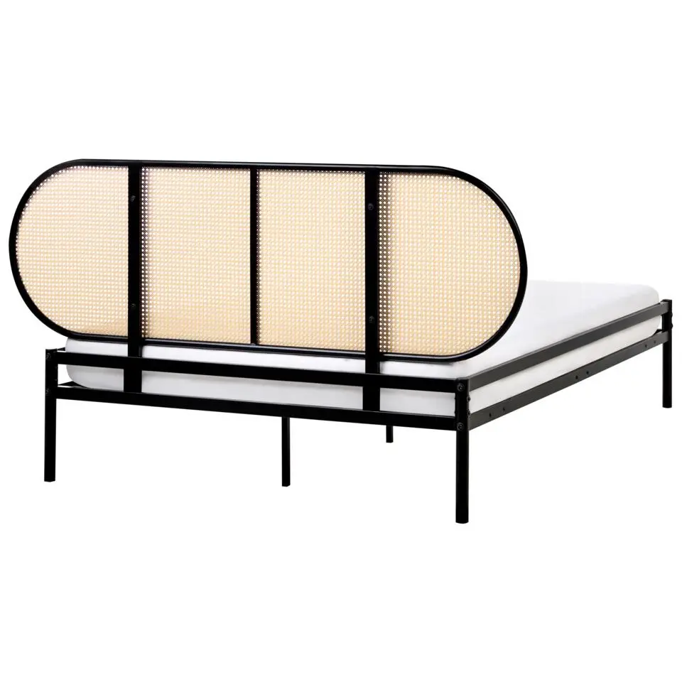 BOULIN - Tweepersoonsbed - Zwart - 140 x 200 cm - PE rotan