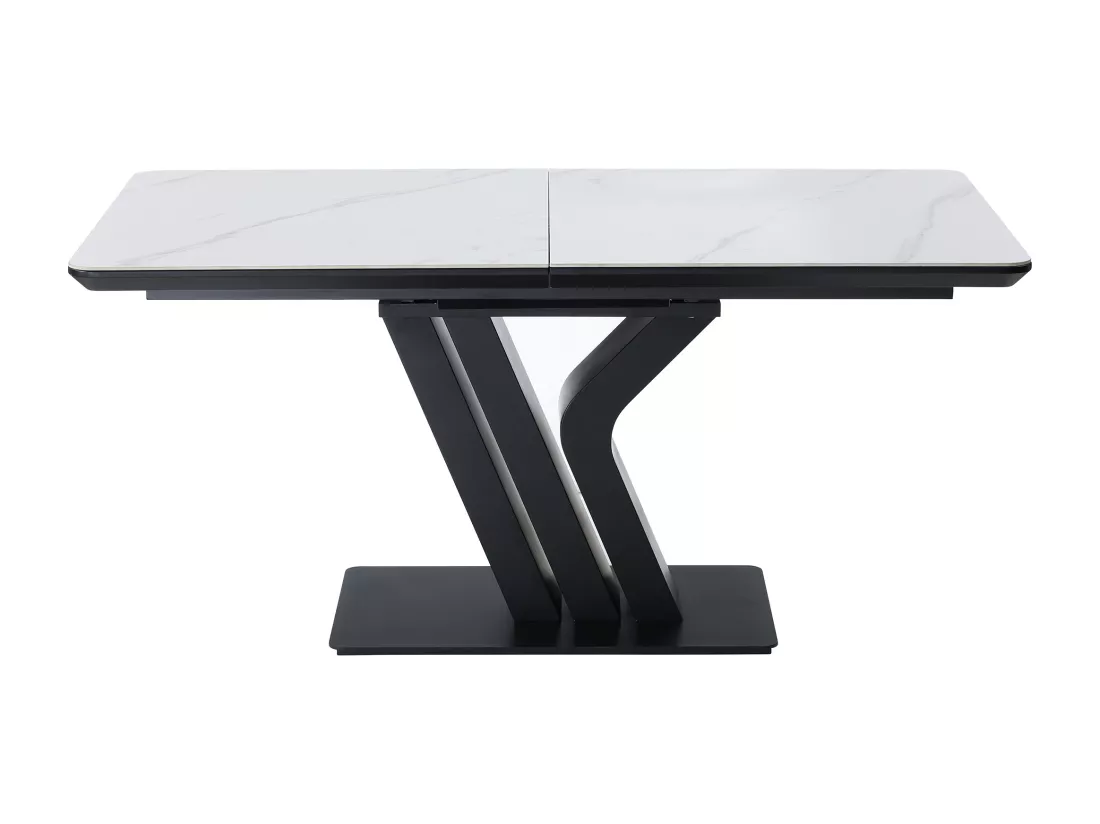 Table à manger extensible 6 à 8 personnes en céramique, MDF et métal - Effet marbre blanc et Noir - MERIANI