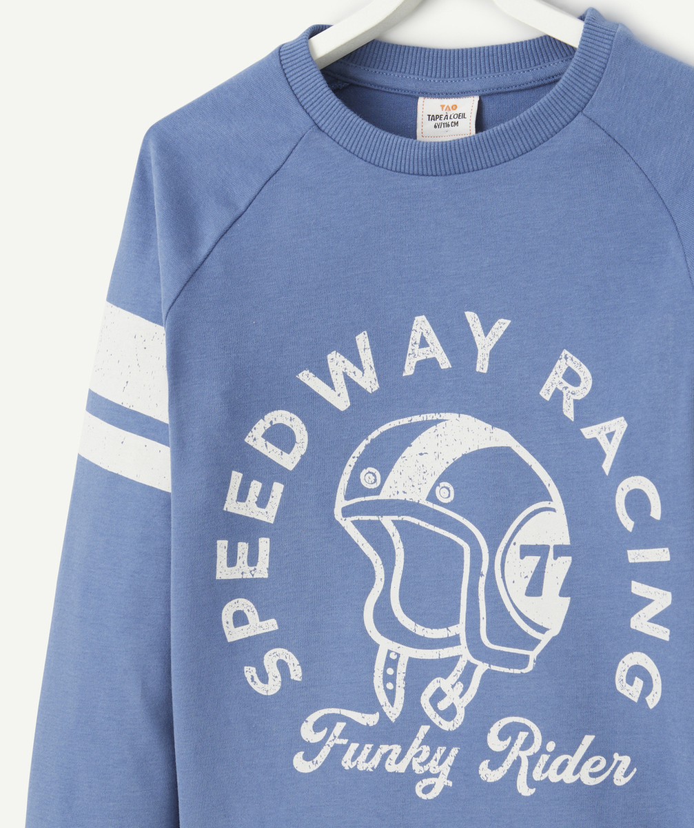 t-shirt manches longues garçon en coton bio bleu thème racing