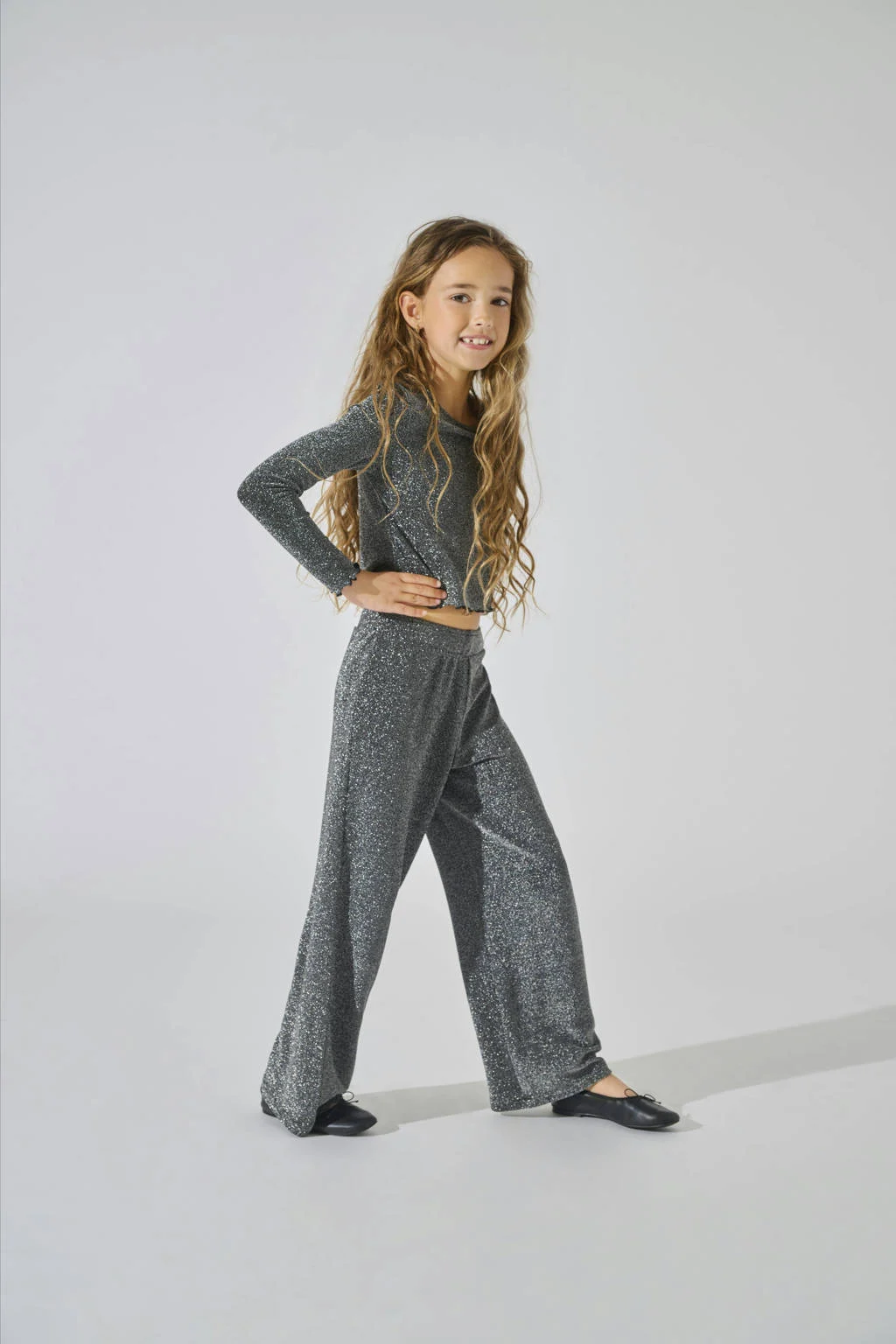 ONLY wide leg broek KOGQUEEN zwart/zilver