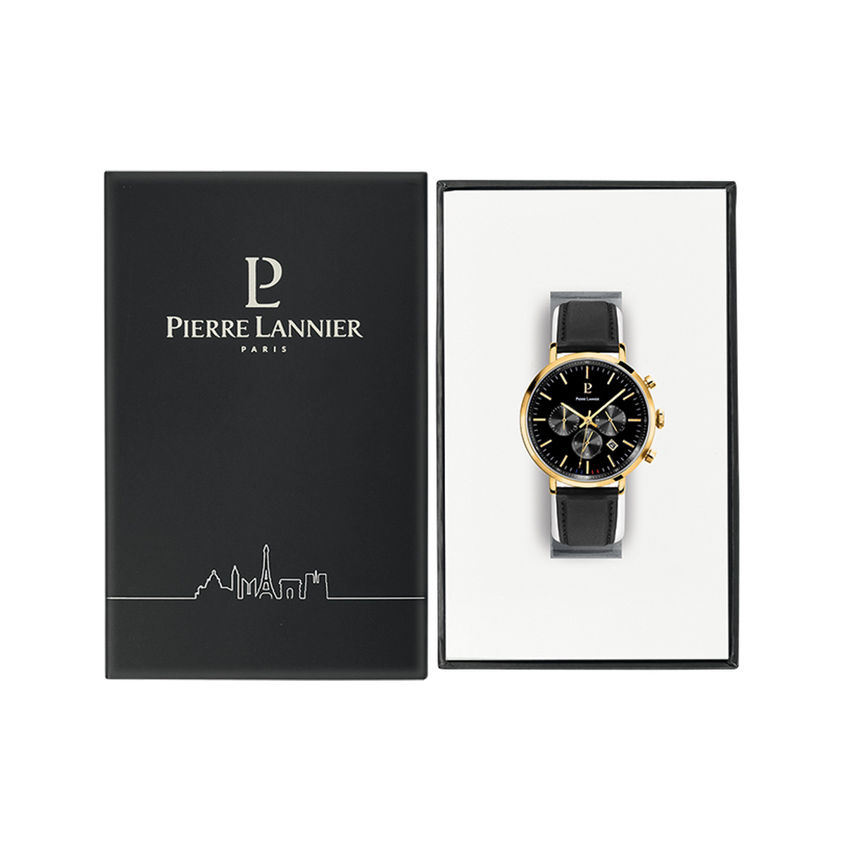 Montre PIERRE LANNIER Baron homme chronographe bracelet cuir noir