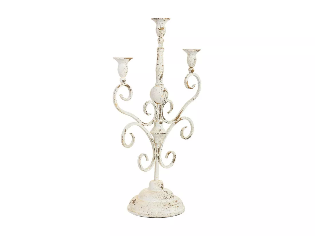 Candélabre en métal 3 bougies vieilli 28,5x14x46,5h cm