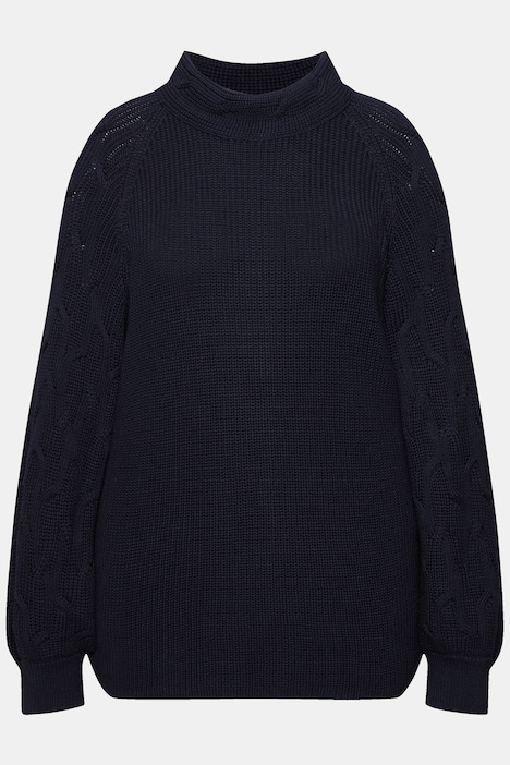 Pullover, Zopfmuster, Stehkragen, Langarm, Biobaumwolle