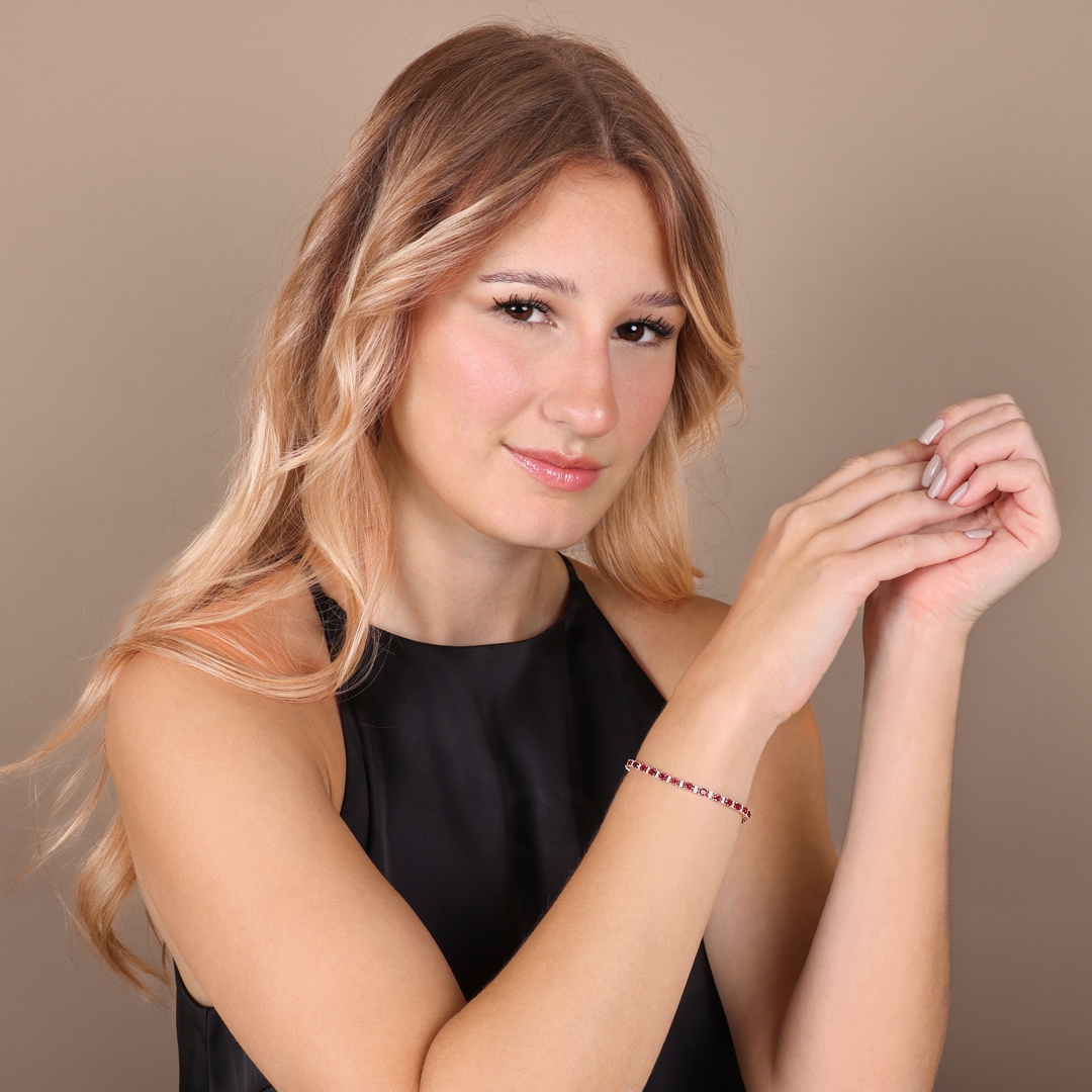 Tennisarmband 750/18 K Roségold mit Rubinen und Diamanten 0.45 ct H/si