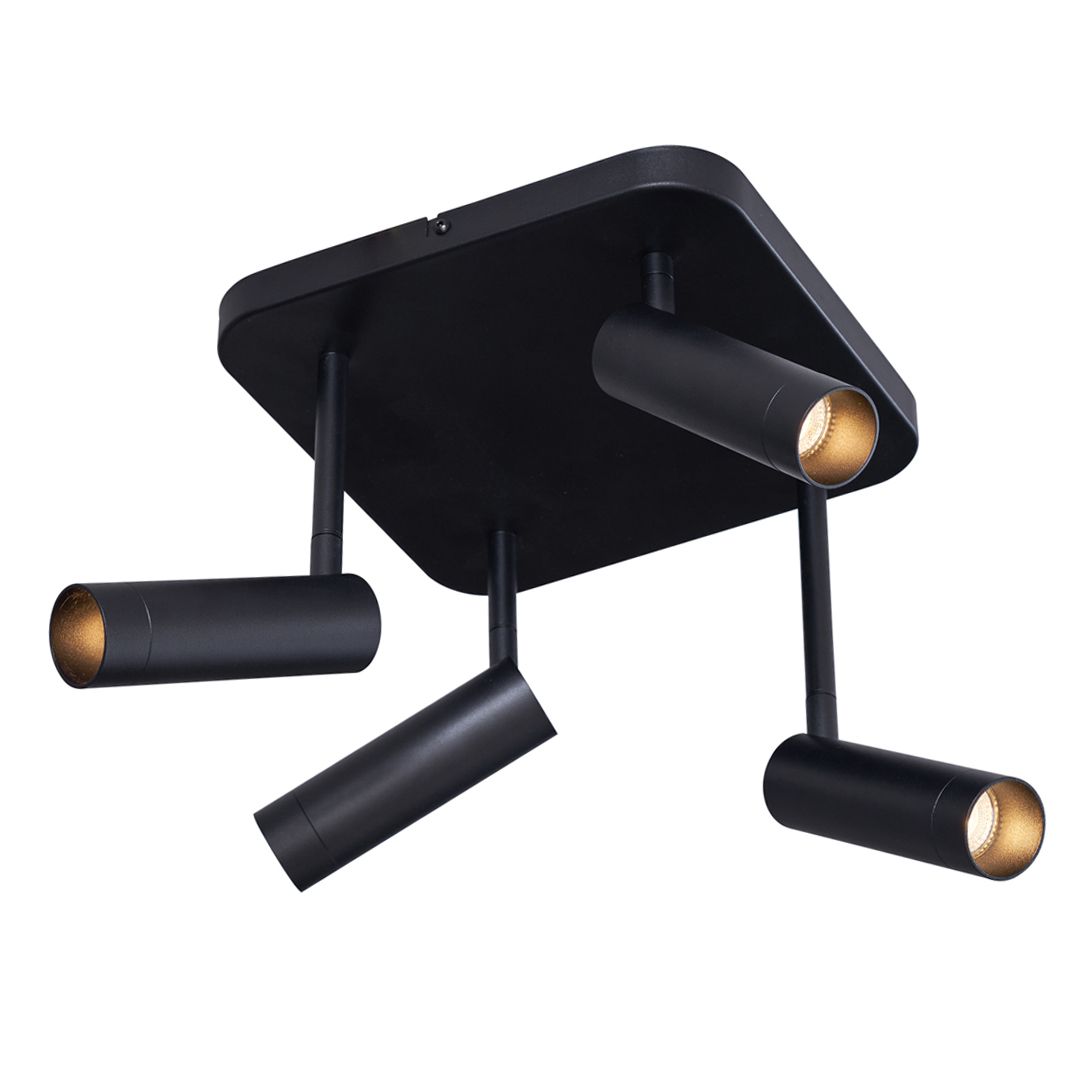 Afgeronde plafondspot zwart GU10 35mm 4-lichts draai- en kantelbaar - Kate