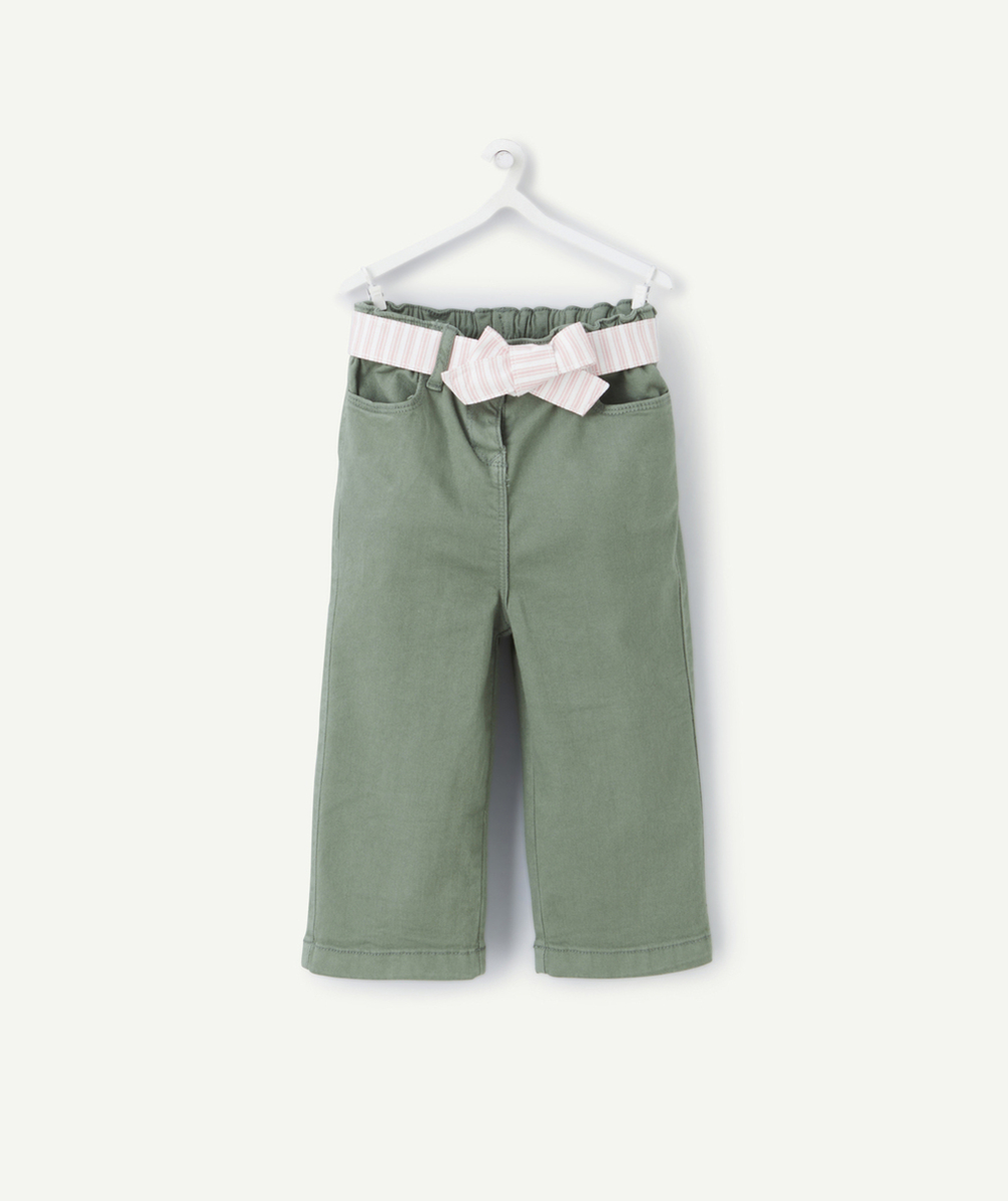 PANTALON WIDE LEG BÉBÉ FILLE EN DENIM LOW IMPACT VERT AVEC CEINTURE