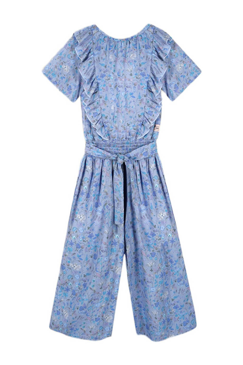 NONO gebloemde jumpsuit Sasia van polyester lichtblauw