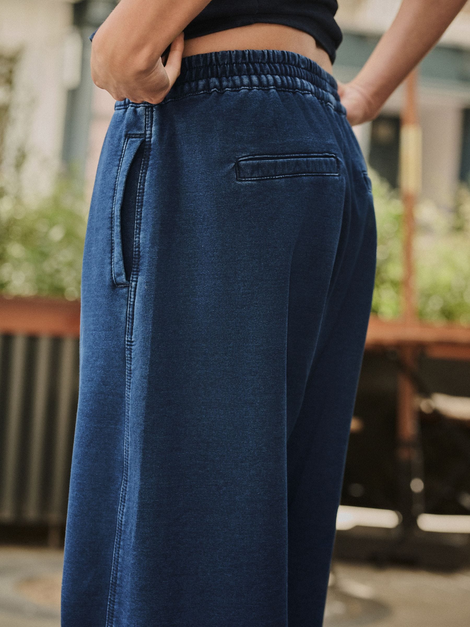 Donkerblauw - Denim Jersey Broeken met Barrel jeans