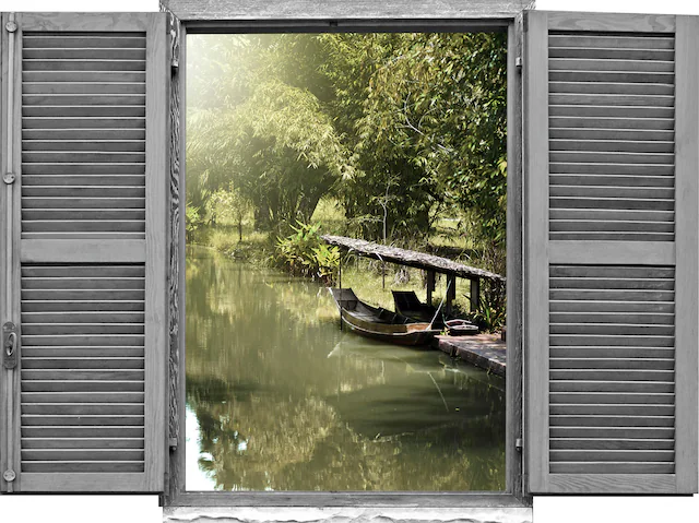 queence Wandtattoo »Asiatischer Dschungel mi« Wandsticker, Wandbild, selbstklebend, 3D, Fenster