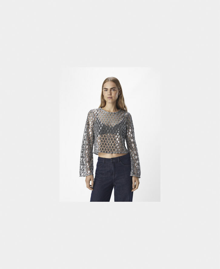 Object OBJGITTE LO L/S TOP 136 Asphalt/silver sequins