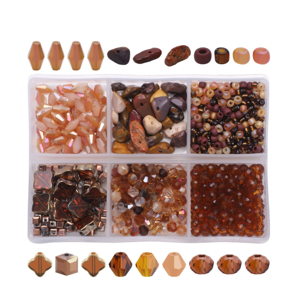 (850er Set) 1-11mm Schimmernde Glas Perlen DIY Bastel Schmuck Zwischenperle für Armband / Kette - Braun