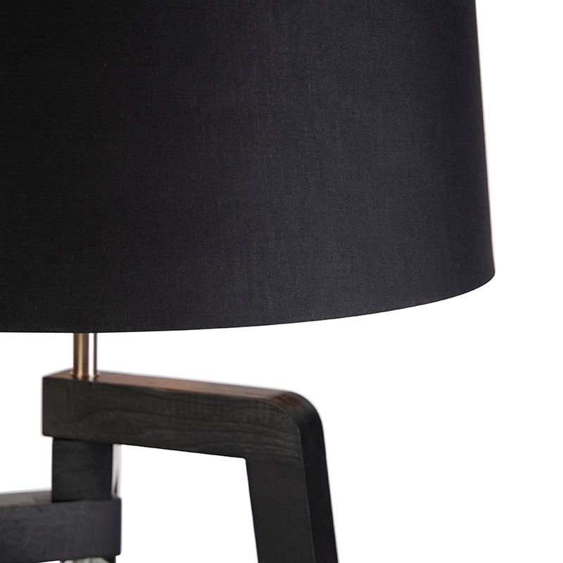 Vloerlamp tripod met katoenen kap zwart met goud 50 cm - Puros