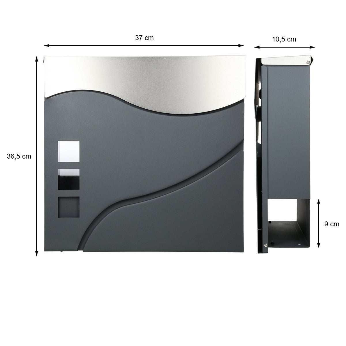 ECD Duitsland Brievenbus met krantenvak 37 x 10,5 x 36,5 cm Antraciet/zilver RVS Kijkvenster 2 sleutels en bevestigingsmateriaal - Modern design Wandbrievenbus Brievenbus Brievenbus Krantenrol