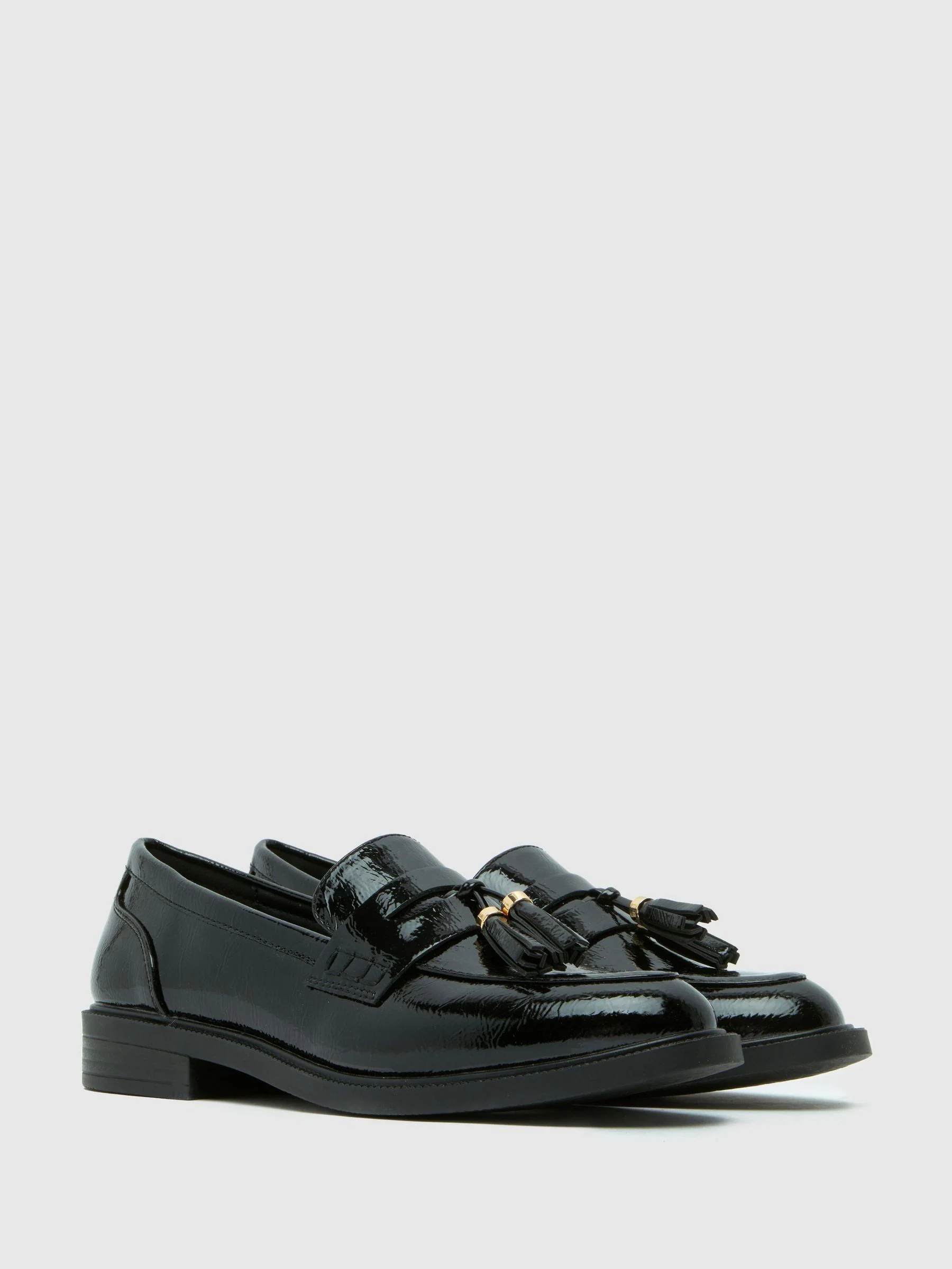 Schuh Black Wide Fit Layne Patent Tassel Loafers
