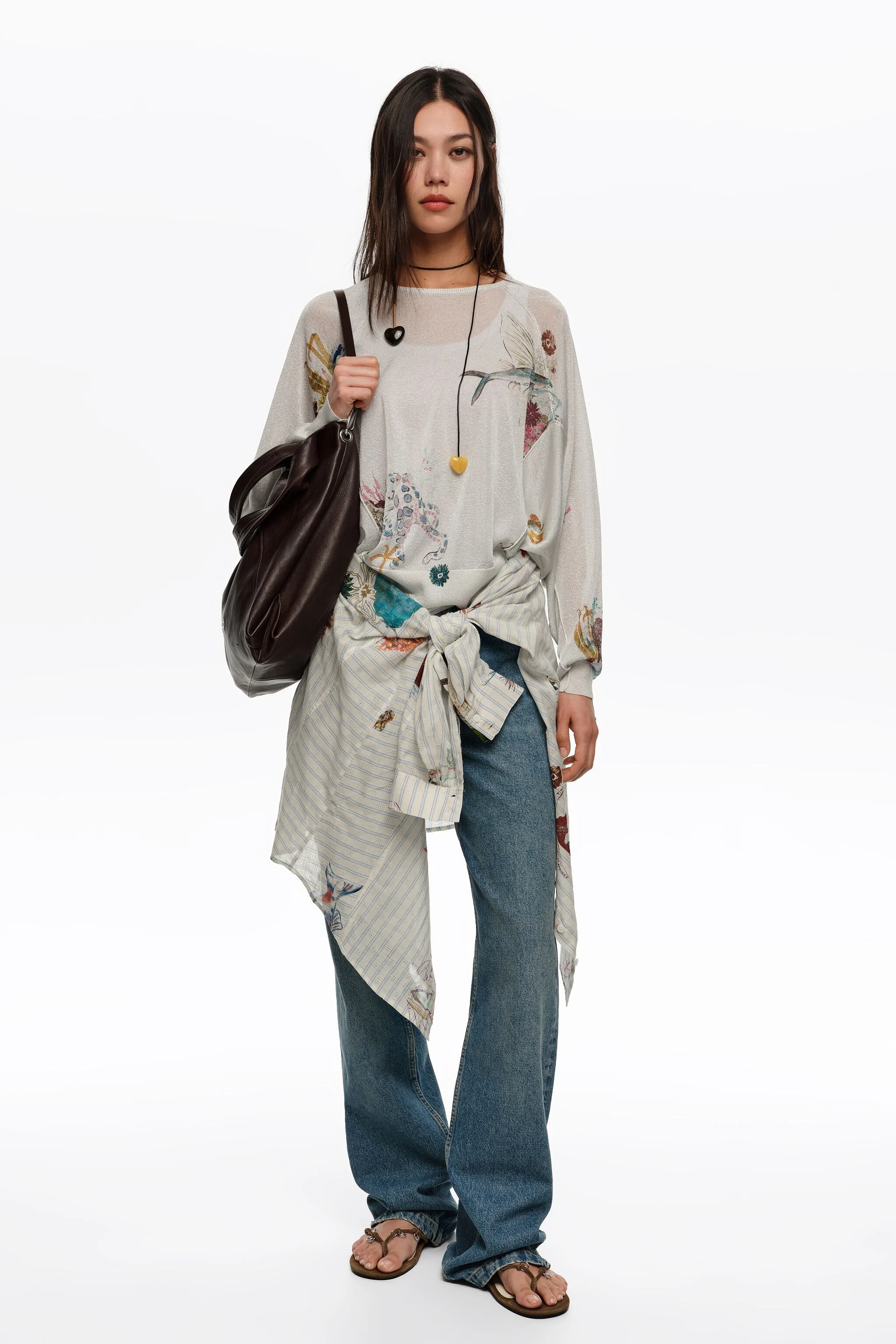 Suéter Seabed off-white com mangas morcego em lurex.