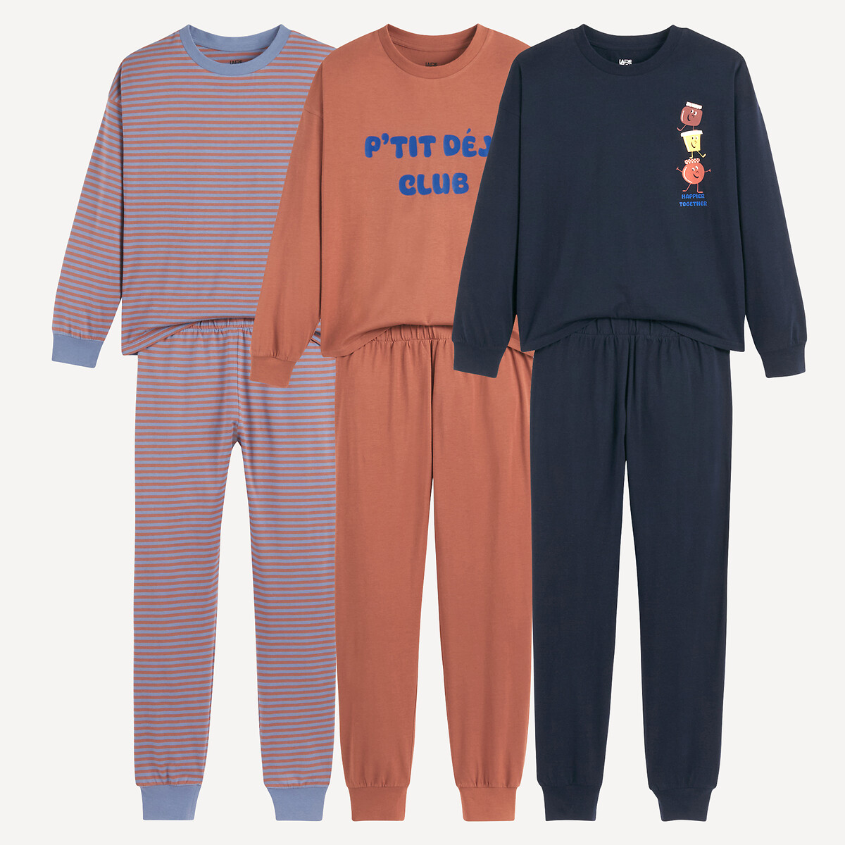 COLEÇÃO LA REDOUTE<br>Conjunto de 3 pijamas de malha de algodão