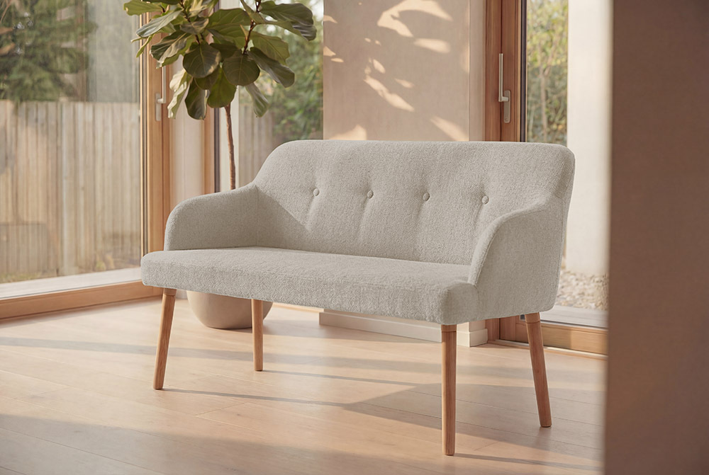Nordische Sitzbank SCANDINAVIA MEISTERSTÜCK 115cm beige natur Massivholz mit Armlehne