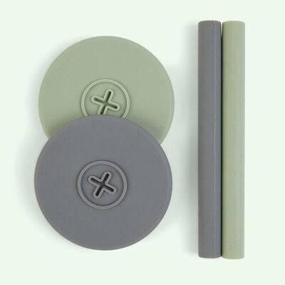 COGNIKIDS Sip Sugerør & Lokk 2-pack, Slate Grey/Sage Green
