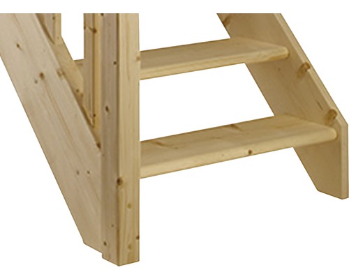 Pertura Elenie trapboom, massief sparrenhout, onbehandeld, recht, 83,5 cm, 14 treden / 15 stootborden, balustrade