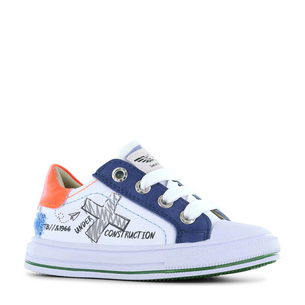 Shoesme leren sneakers wit/blauw/oranje