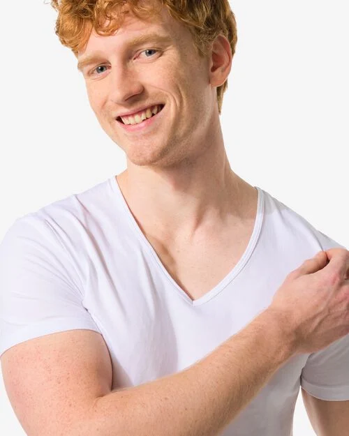 2 t-shirts homme slim fit col en v sans coutures blanc