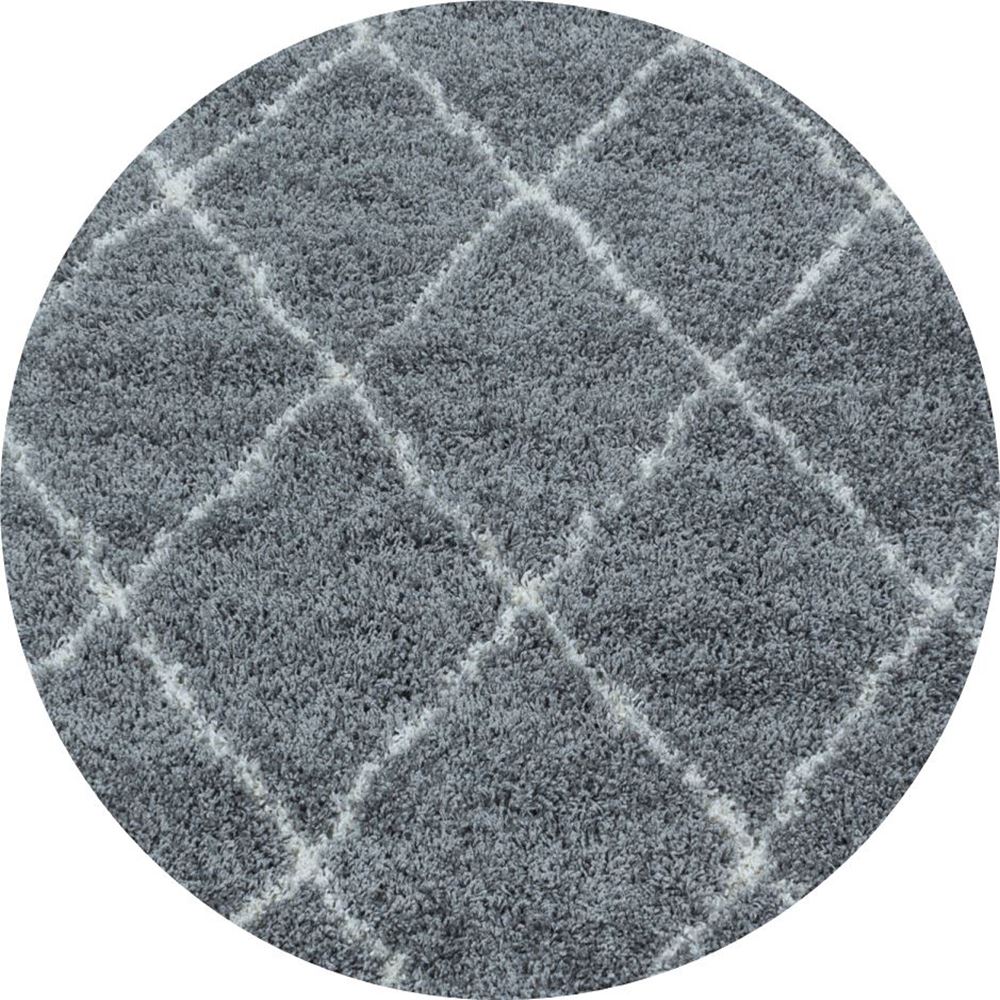 Moderner Runder Hochflor Teppich - Skandinavischer Stil mit Rautenmuster