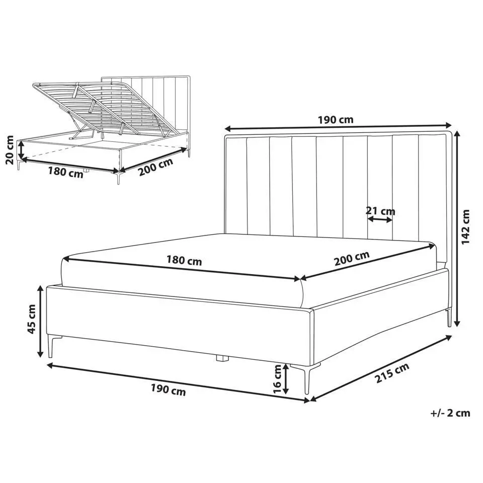 SEZANNE - Bed met opbergruimte - Taupe - 180 x 200 cm - Fluweel