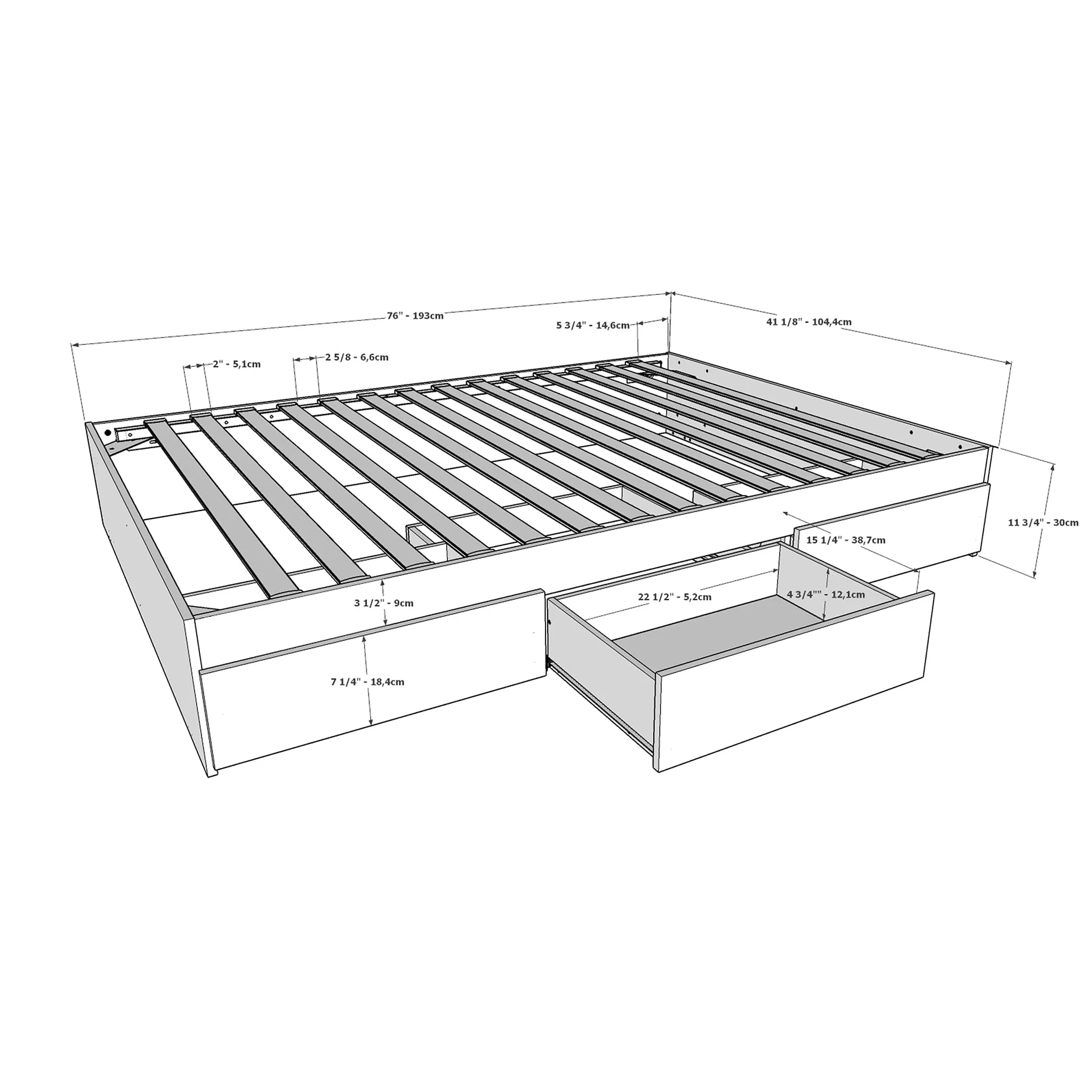 Nexera Lit Simple 3 Tiroirs Aruba - Blanc