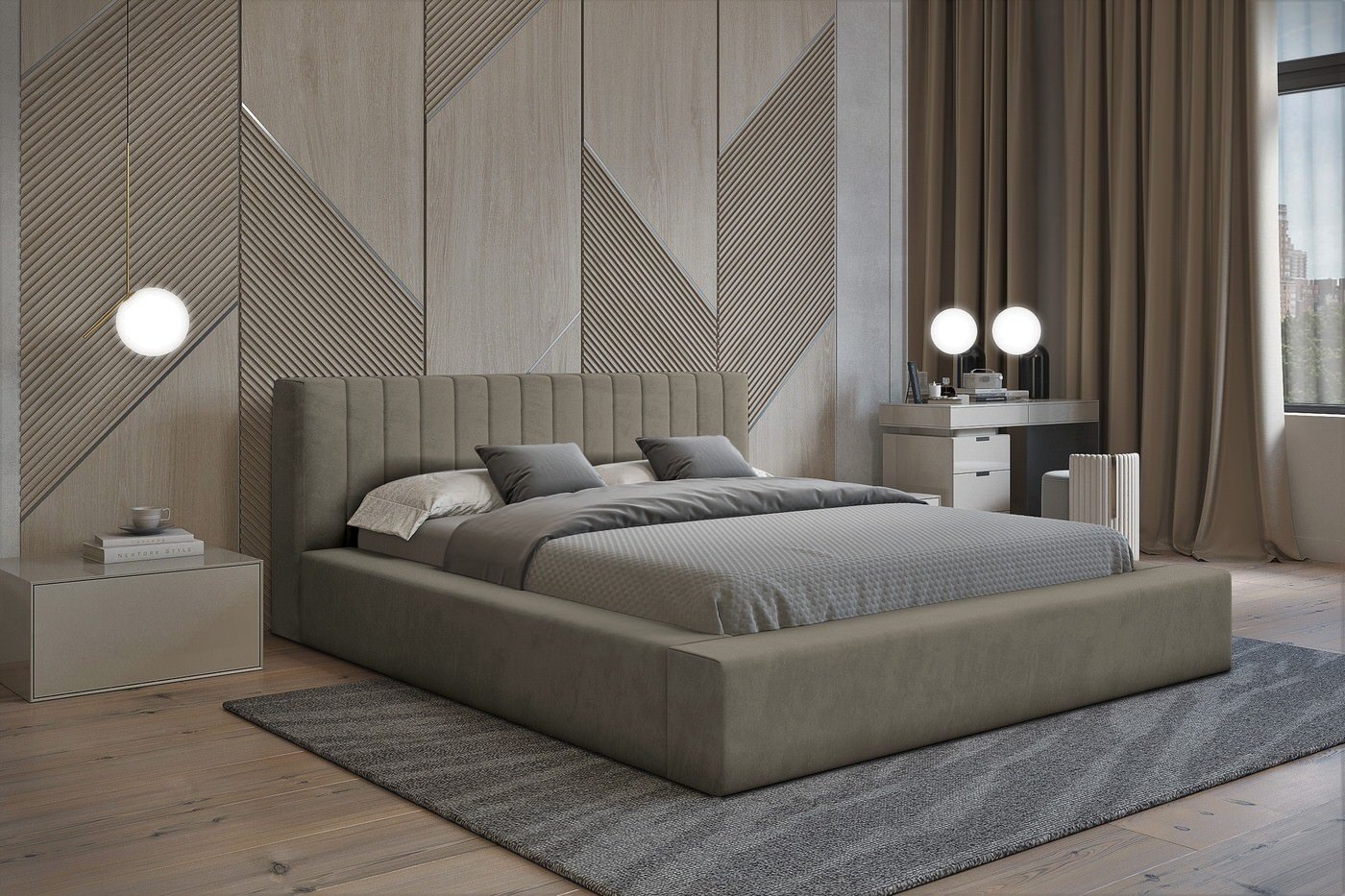 Trae Mobler Como 160 x 200 cm Gestoffeerd Bed Taupe