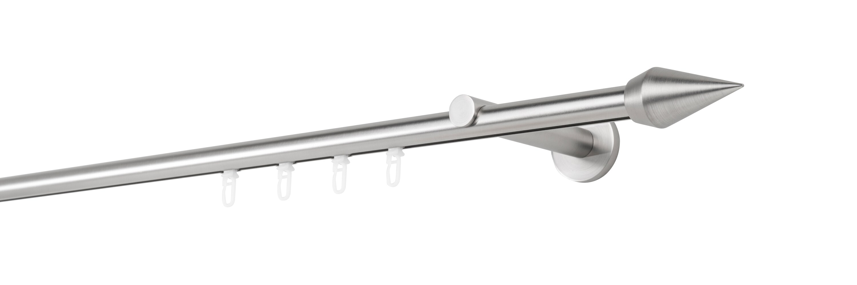 Ondeco Gardinenstange auf Maß Innenlauf 20mm Kegel 1-lauf Wandträger 12cm mit Gleiter Farbe: Edelstahl-Optik, Größe: 100cm