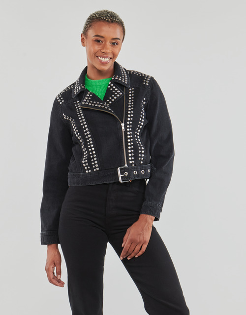 Only - ONLGILLA LS STUD DNM BIKER JACKET CRO - Noir
