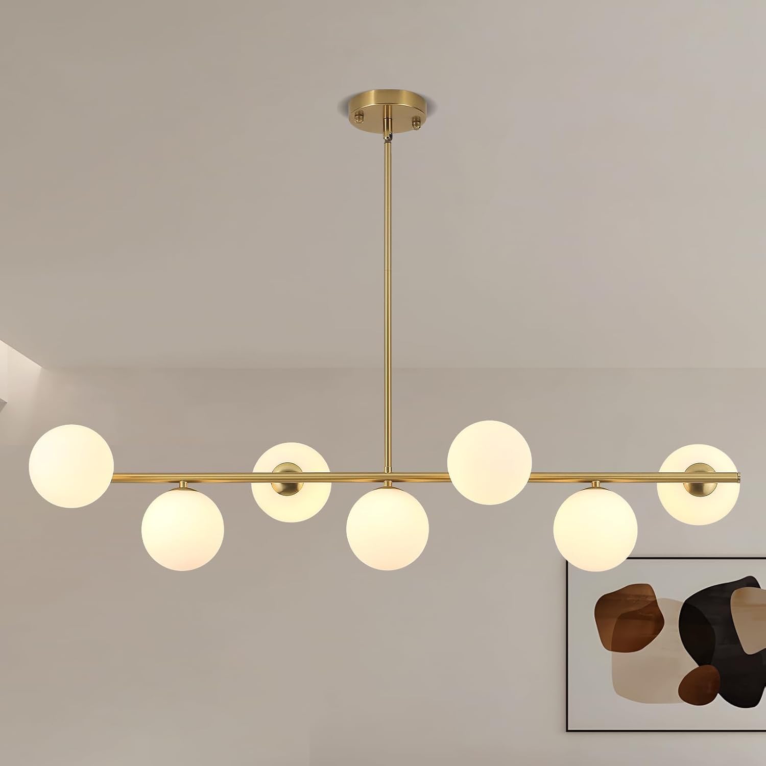 Moderne Pendelleuchte Wohnzimmer Gold,7 WeißE KugelföRmige Glas Lampenschirme Kronleuchter,HäNgeleuchte Zur Dekoration Des Schlafzimmer,Esszimmerlampe,G9 Fassung Esstischlampe,Hotel,KüChe