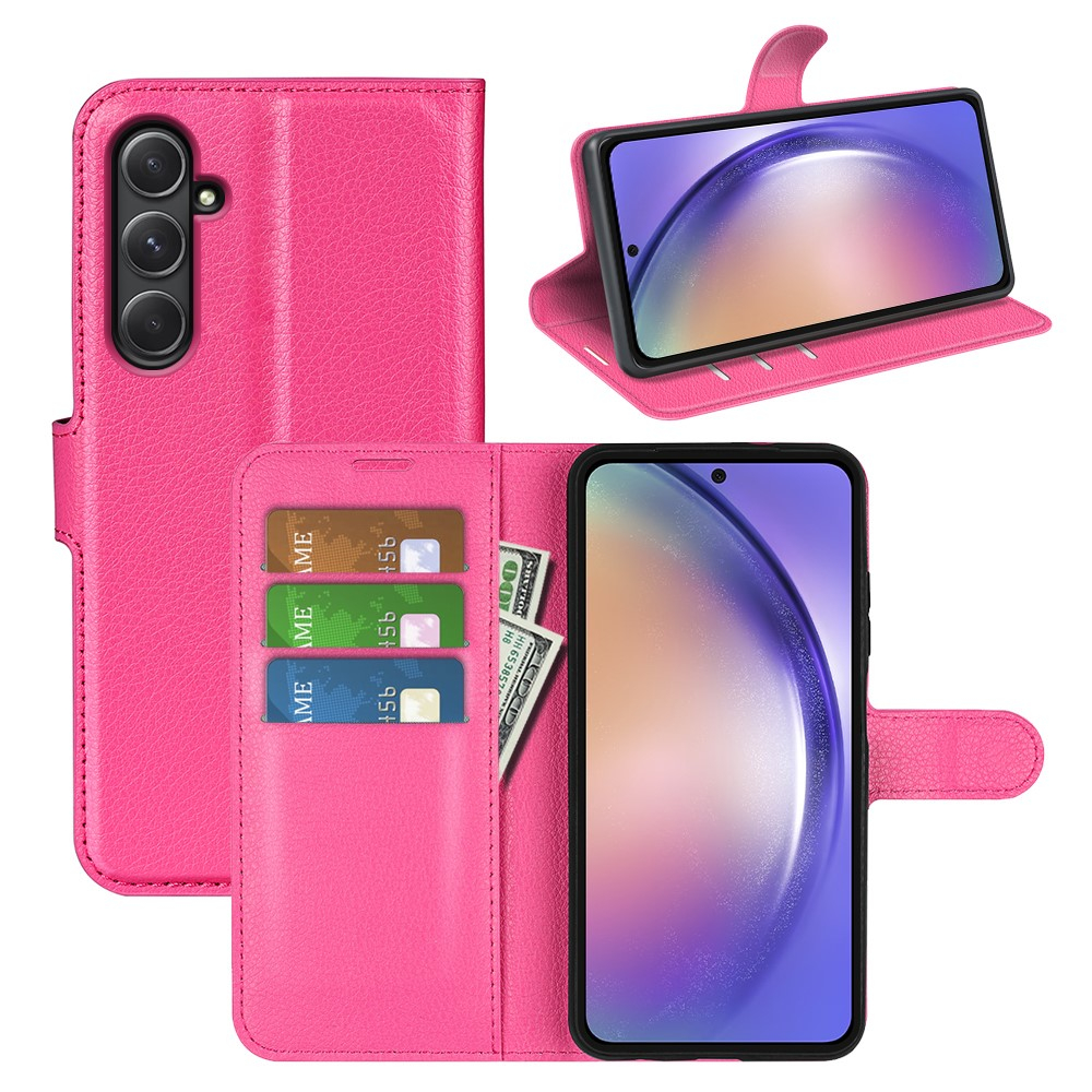 Samsung Galaxy A55 Leder Tasche Flip Cover Litchi Look - Pink