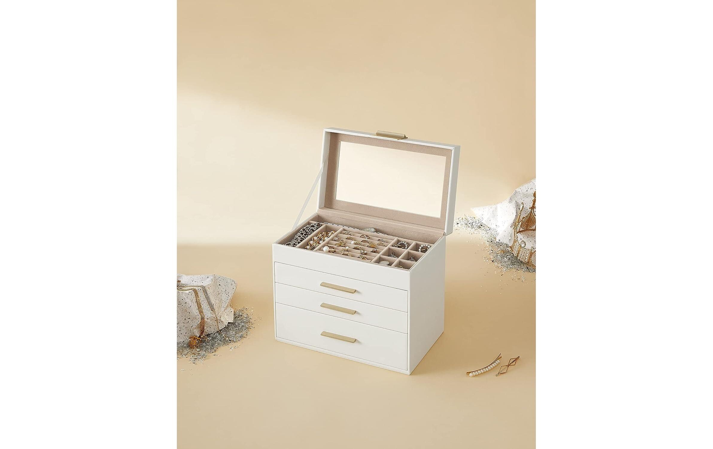 Schmuckschatulle mit Glasdeckel WeissSchmuckkasten