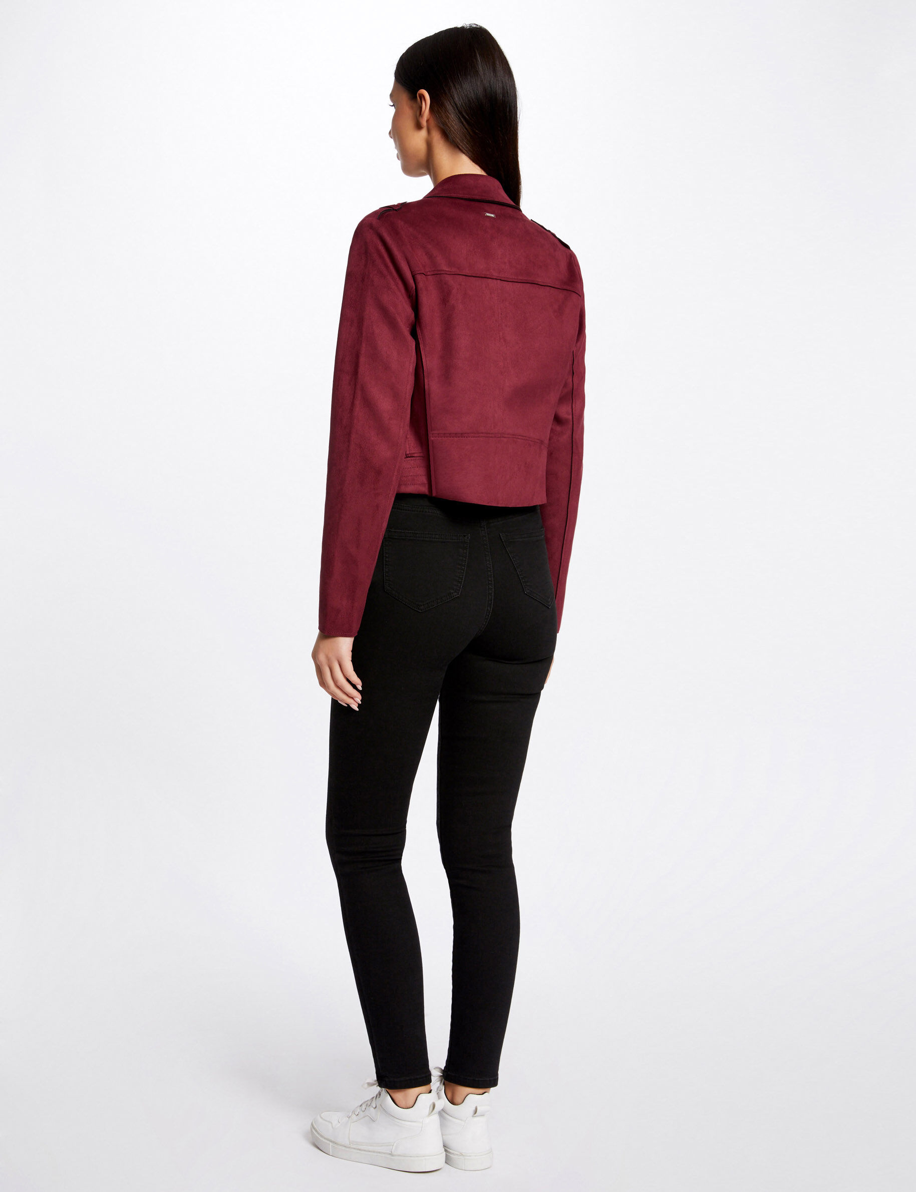 Blouson droit aspect suédine bordeaux femme - bordeaux