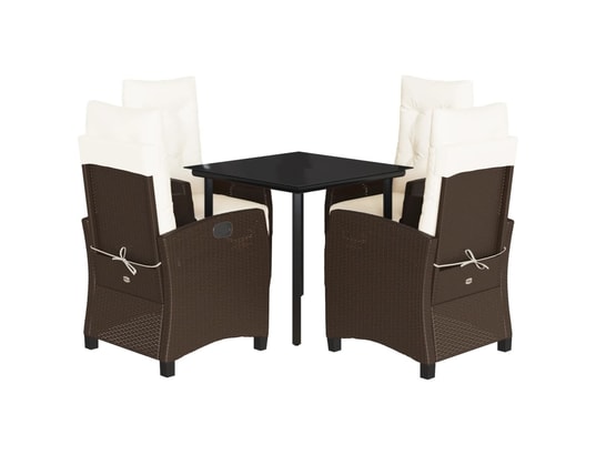 VIDAXL - Ensemble table et chaises Ensemble à manger de jardin 5 pcs et coussins marron poly ro...