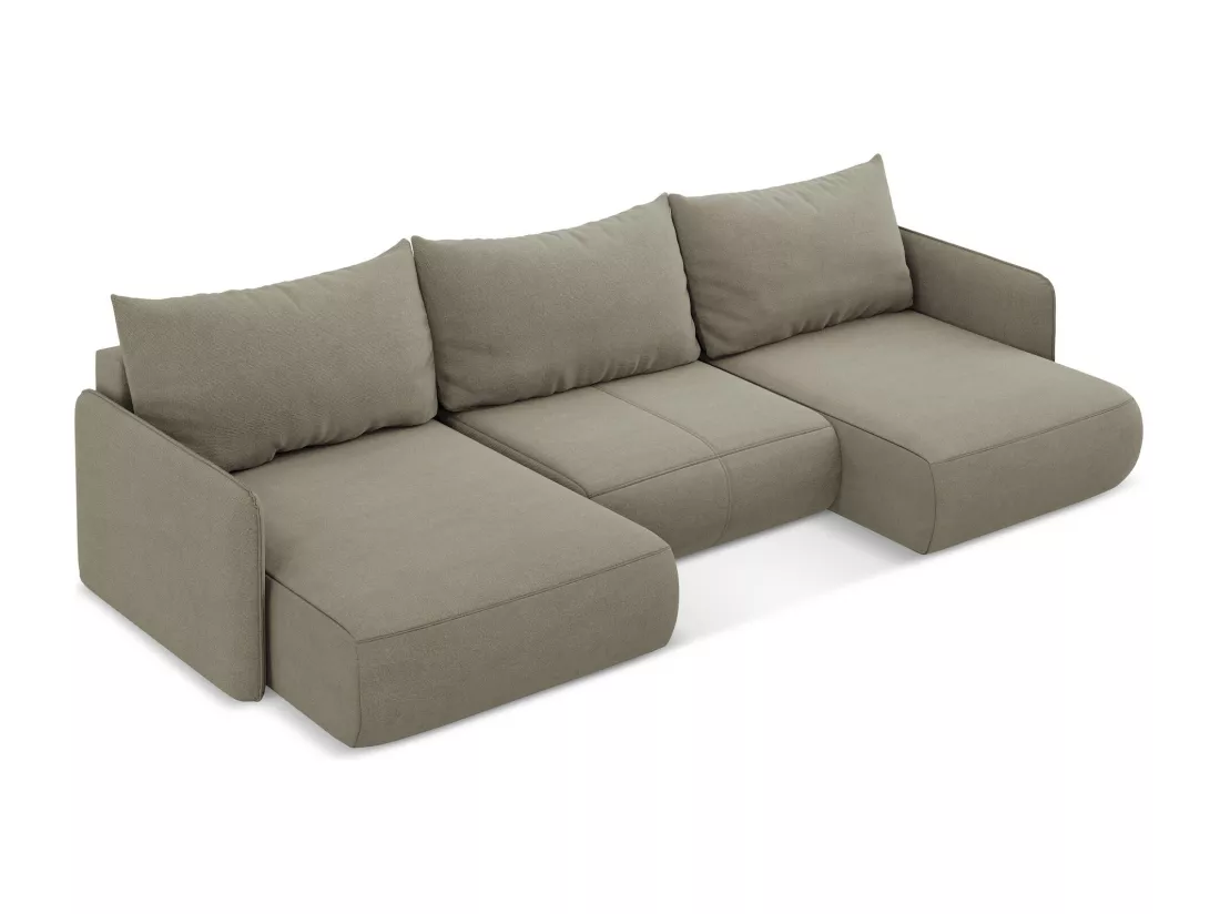 Canapé d'angle panoramique convertible en tissu texturé - beige foncé - NANEA