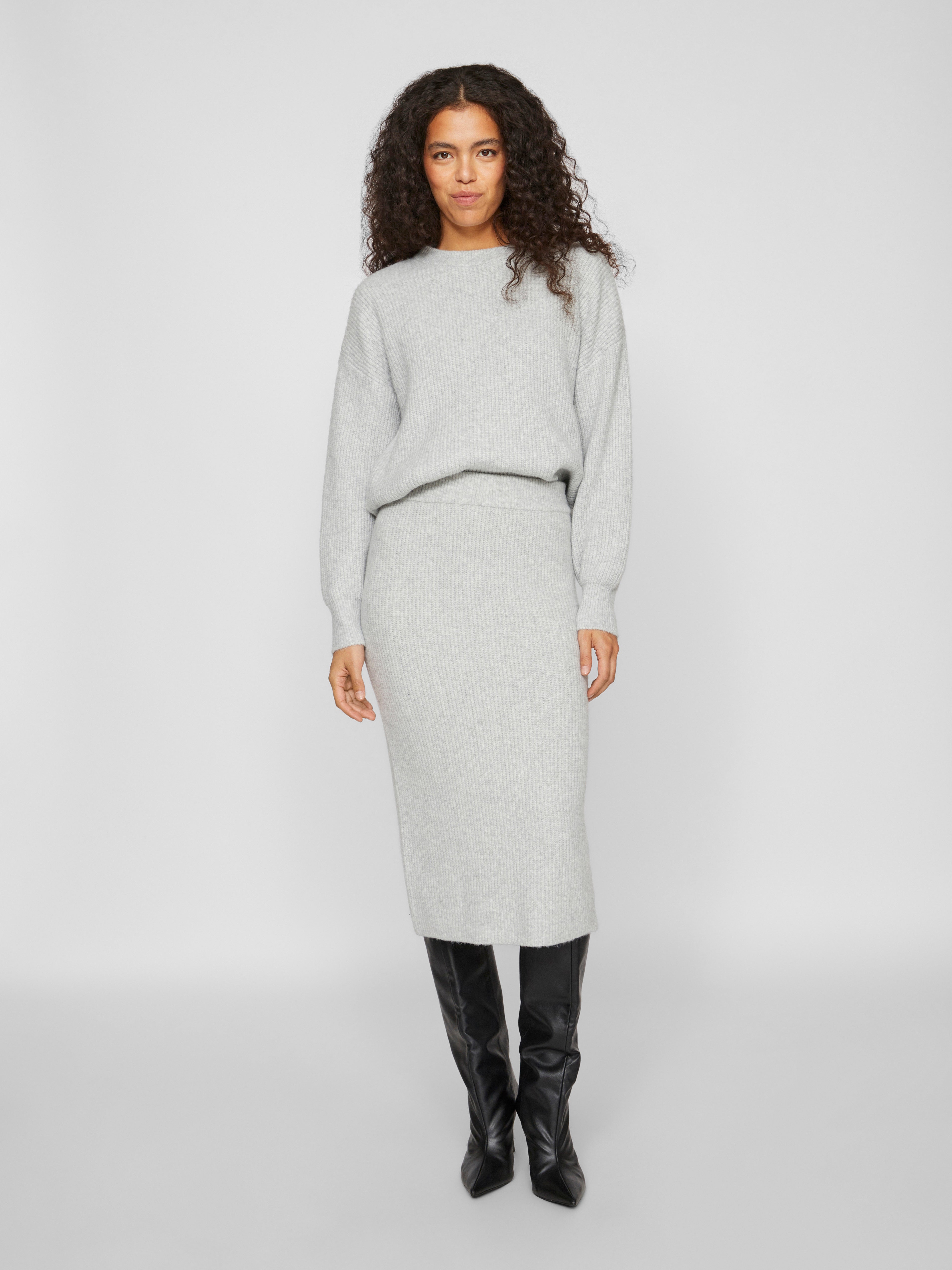 Vila  Vikachel Pencil striknederdel - Light Grey Melange