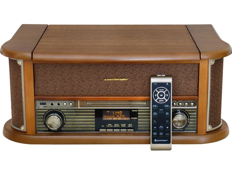 soundmaster Stereoanlage NR566BR Braun Nostalgie-Stereoanlage mit Plattenspieler, DAB /UKW-Radio, CD/MP3, USB, Kassette und Bluetooth