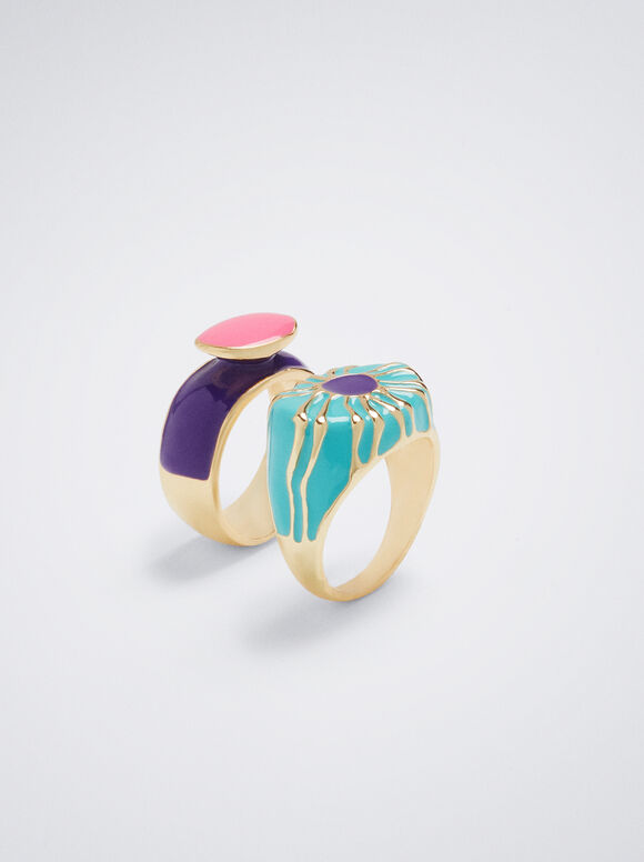 Conjunto de Anéis de Sinete Multicoloridos - Multicor