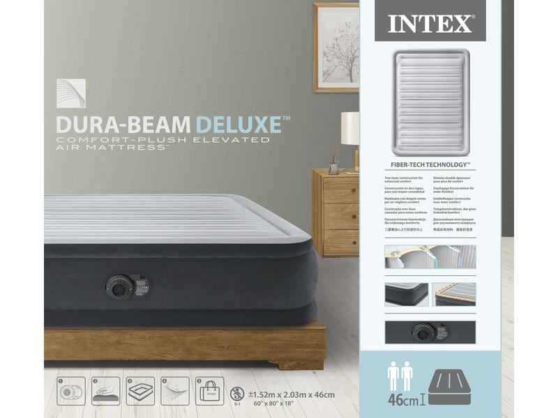 Intex Luftbett Dura Beam Deluxe Queen 152 x 203 x 45 cm Luftbett mit integrierter Pumpe