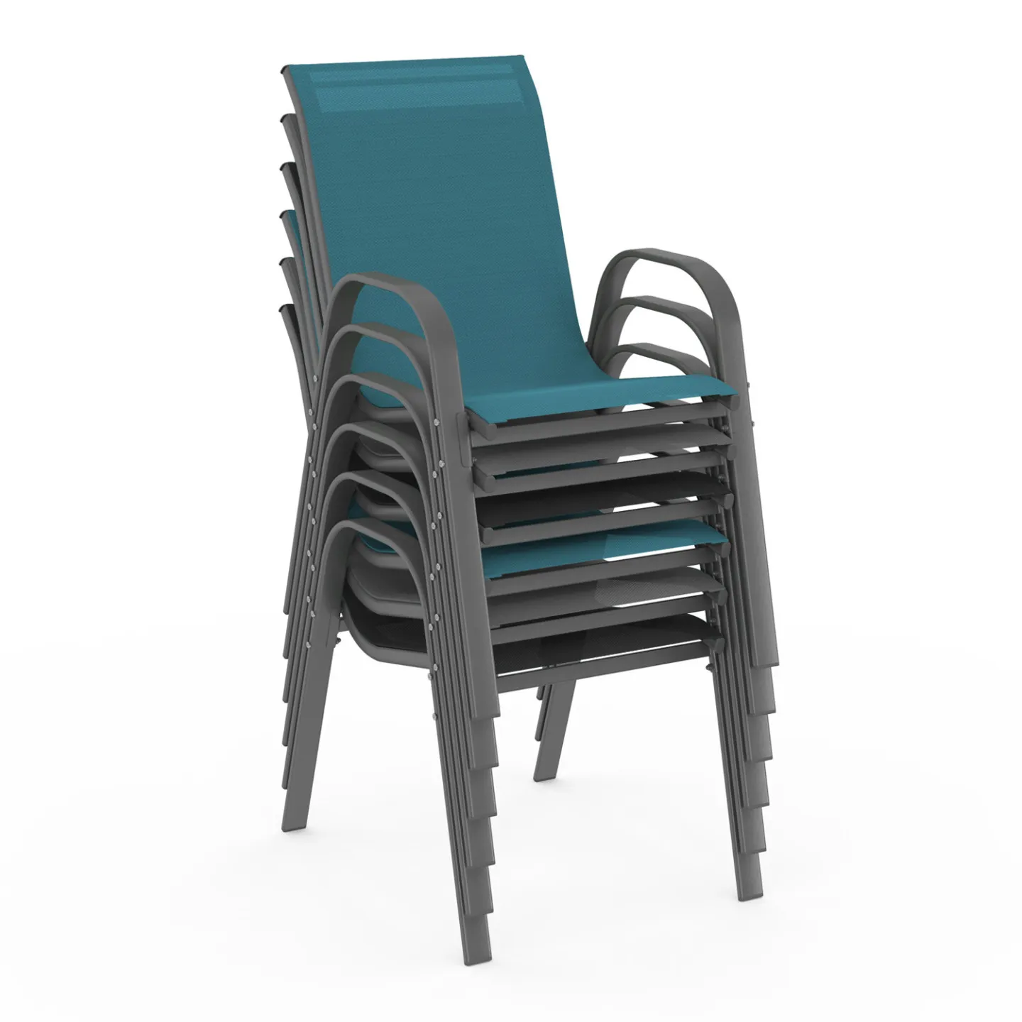 Lot de 6 chaises de jardin LYMA métal et textilène empilables gris, noir et bleu