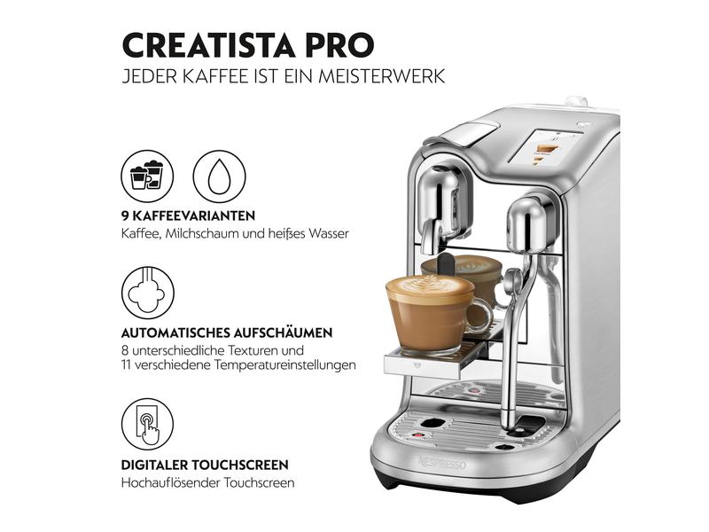 Sage Kaffeemaschine Nespresso Creatista Pro SNE900BSS Silbe Nespressomaschine der Original Line mit elektronischer Milchschaumeinstellung