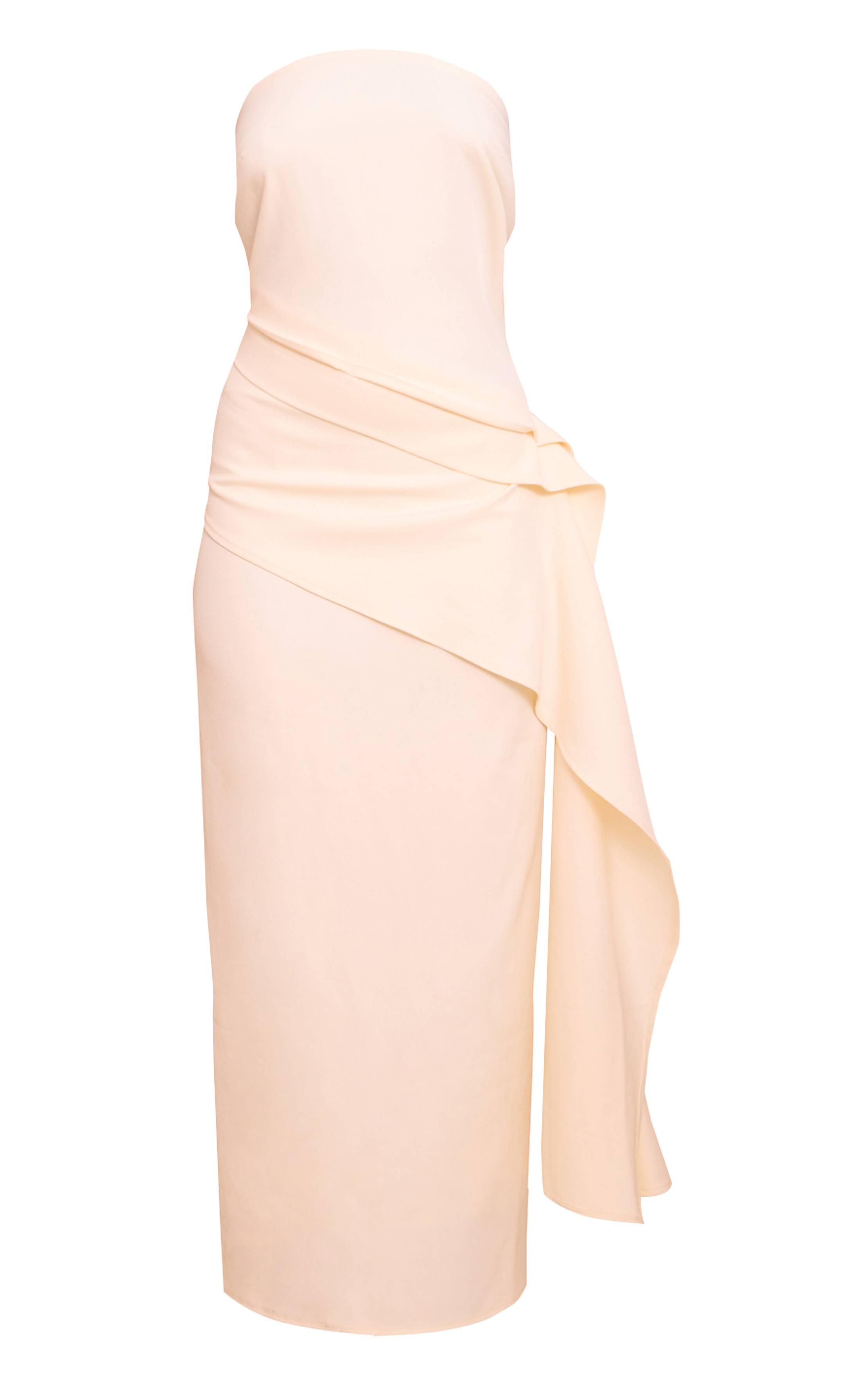 Pale Yellow Robe Drapée Froncée En Tissu Tissé Crème Beurre