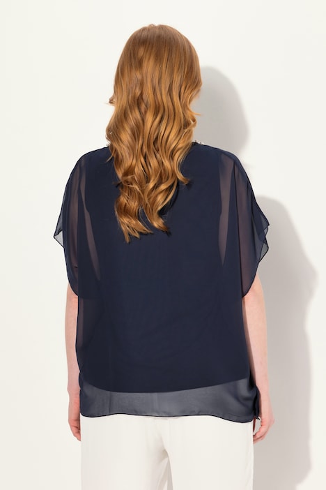 Chiffonbluse, doppellagig, V-Ausschnitt, Halbarm