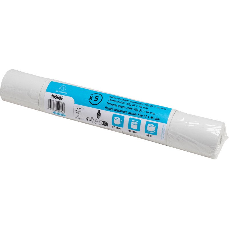 Bobines Terminaux bancaires Exacompta 40905E - l 57 mm x L 24 m, Ø 46 mm - 1 pli(s) - paquet de 10