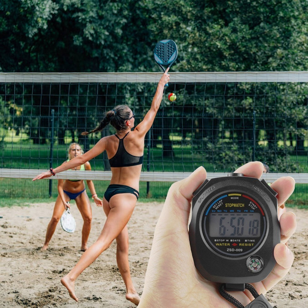 2in1 Digitale Hand Stoppuhr Sport Timer mit Kompass   LCD Display (inkl. 1x LR44 Batterie) - Schwarz