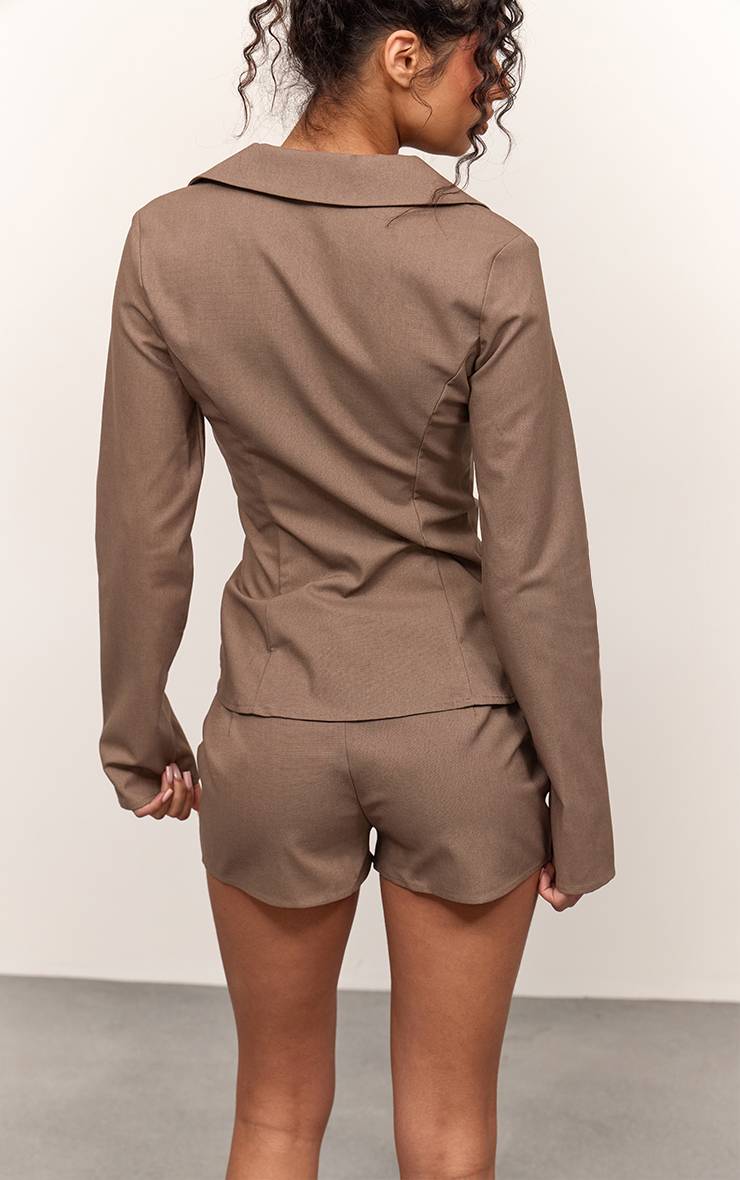Deep Taupe Short Tailleur Effet Lin
