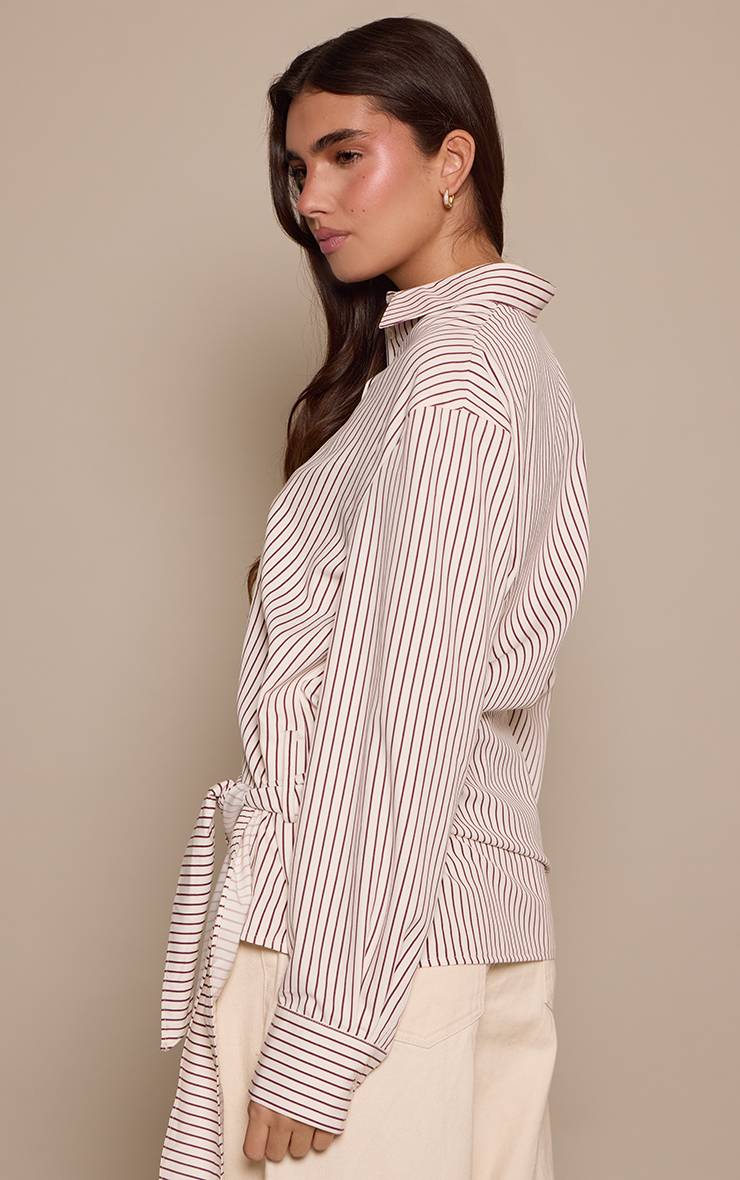 Crème Chemise Oversize À Rayures Avec Taille Nouée