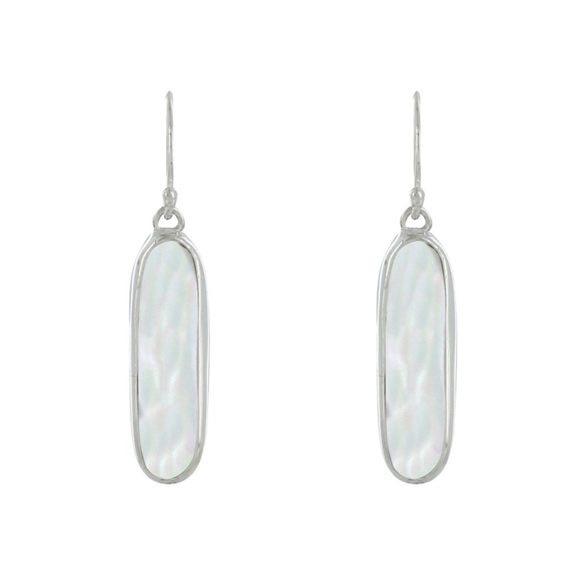 Boucles d'Oreilles Argent Rectangle Ovale de Nacre